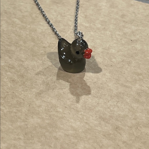 Charming Duck Pendant Necklace - Silver and Red - Picture 1 of 5